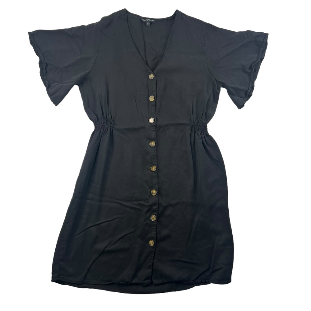 Velvet Heart Black V-Neck Flutter Sleeve Front Button Dress Size Large